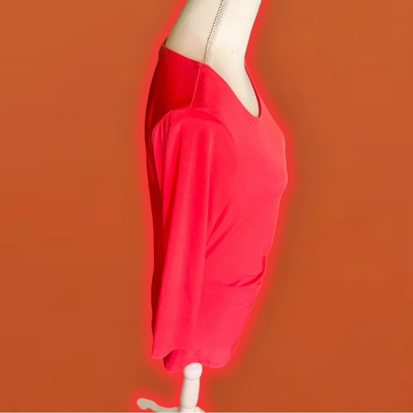 Calvin Klein ‘3/4 Sleeve Ruched Lace Up Detail Pullover Blouse’ Coral Red Size S - Picture 15 of 15